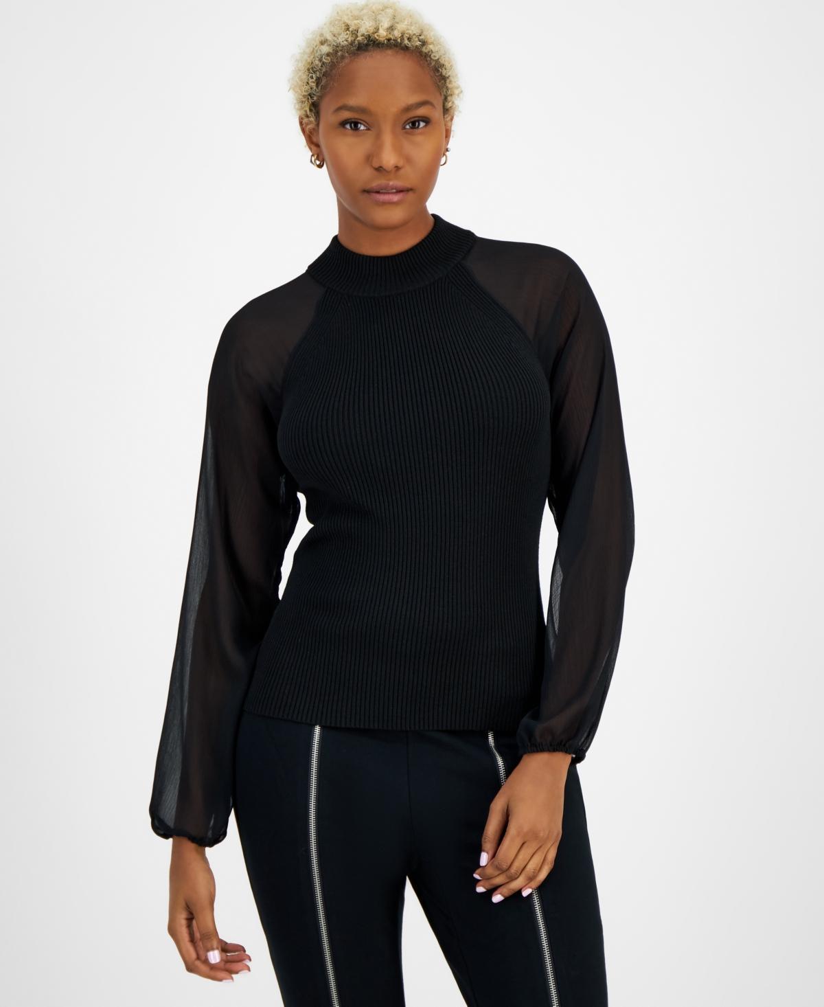 Bar Iii Womens Mock-Neck Sheer-Raglan-Sleeve Top, Created for Macys Product Image