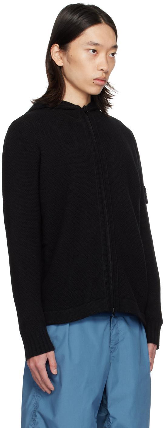 STONE ISLAND Black Hooded Cardigan In V0029 Black Product Image