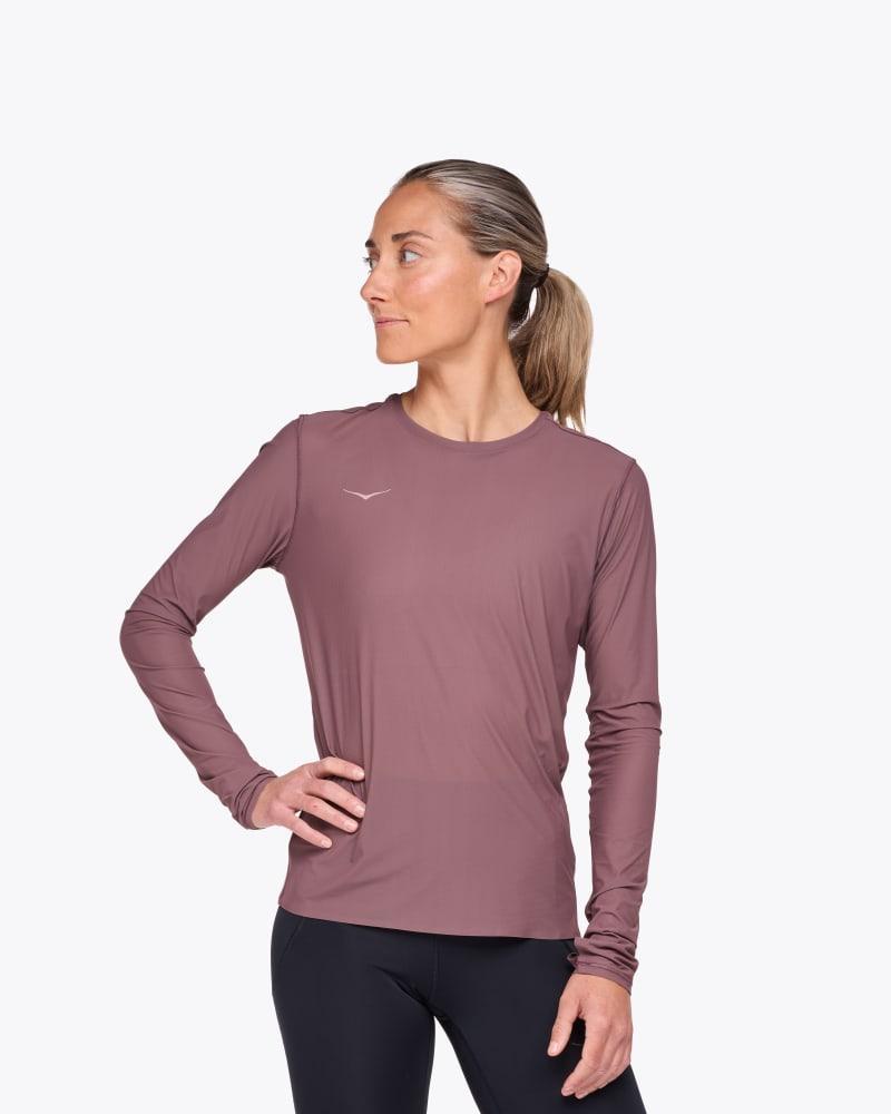 HOKA Womens Airolite Run Long Sleeve Shirt in Papaya, Size Large Product Image