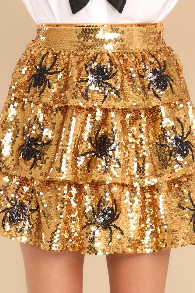 Webbed Wonder Gold Sequin Spider Skirt Product Image