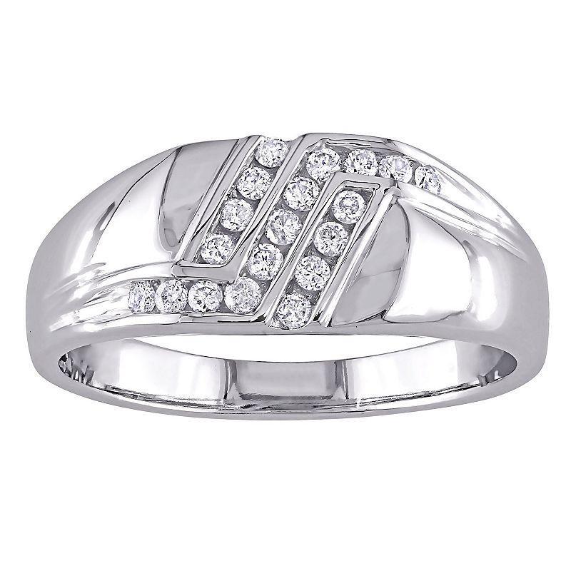 Stella Grace Mens 10k White Gold 1/4 Carat T.W. Diamond 3-Row Wedding Band Product Image