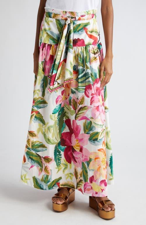 FARM Rio Painted Flowers Belted Cotton Maxi Skirt Product Image