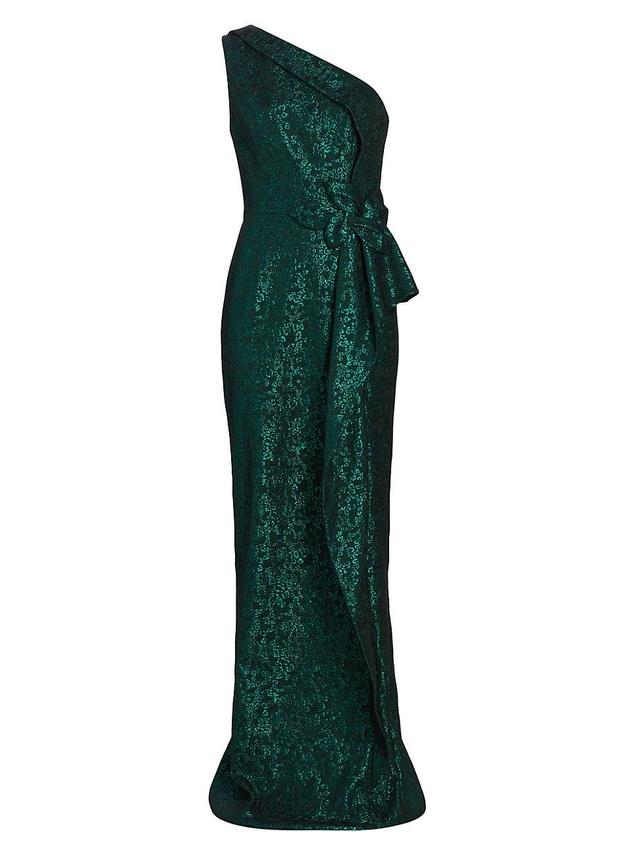 Womens Metallic Jacquard Self-Tie Column Gown Product Image