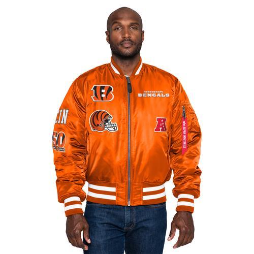 New Era Mens New Era Bengals Alpha Satin Jacket - Mens Orange/Black Product Image