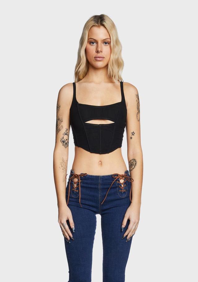 Edikted Cropped Cutout Corset Top - Black Product Image