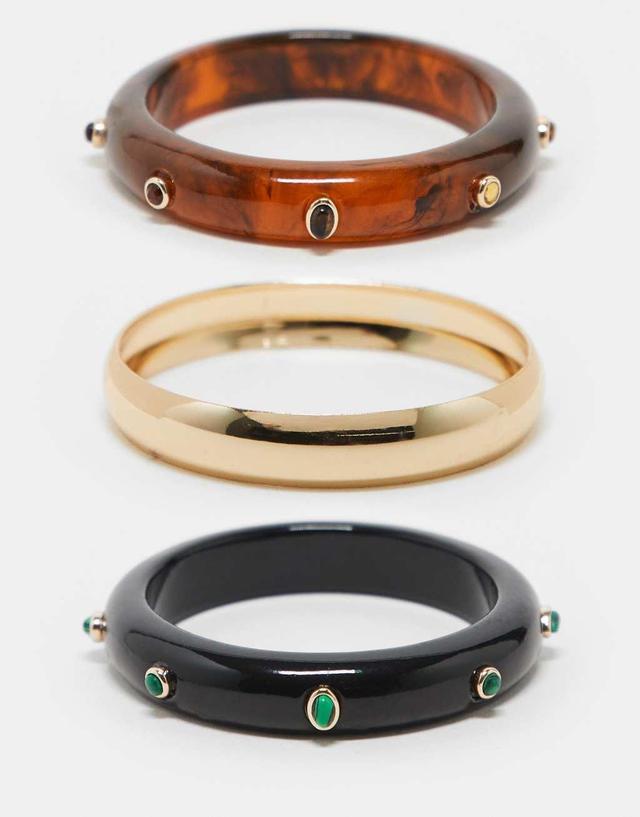 ASOS DESIGN Limited Edition pack of 3 resin bangles with embellished detail in multi Product Image