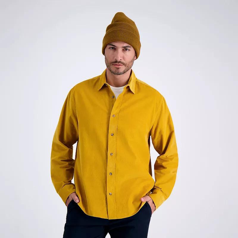 Mens Haggar Long Sleeve Casual Cotton Corduroy Shirt Yellow Yellow Product Image