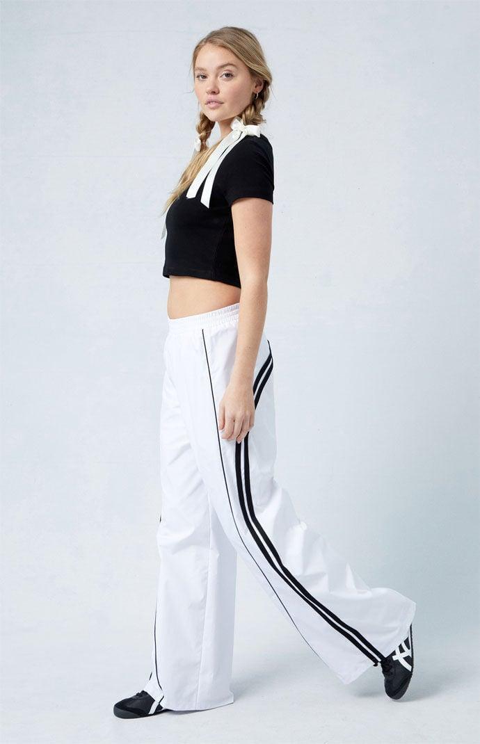 Women's Variegated Striped Track Pants in White/Black - Product Image