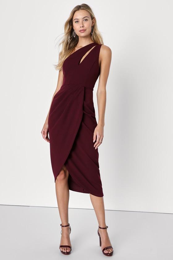 So Flirty Burgundy One-Shoulder Cutout Asymmetrical Dress Product Image