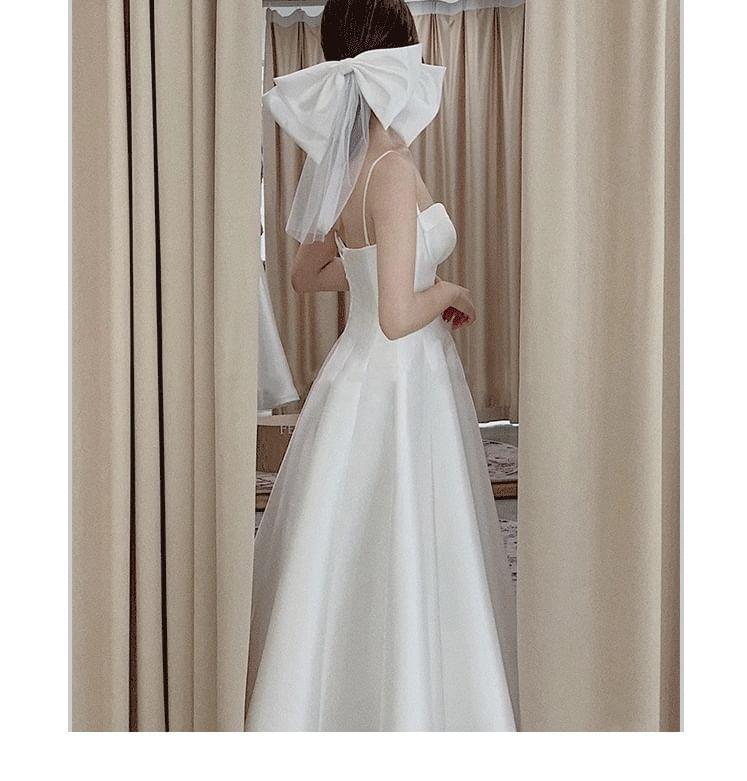 Spaghetti Strap Plain Maxi A-Line Wedding Dress Product Image