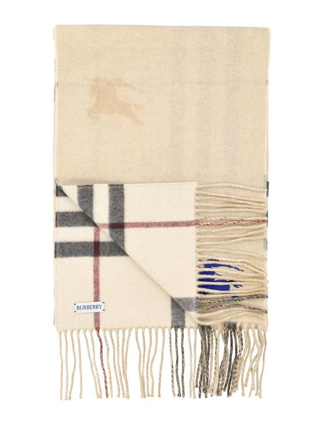 Embroidered Icon Stripe Cashmere Scarf In Grey Product Image