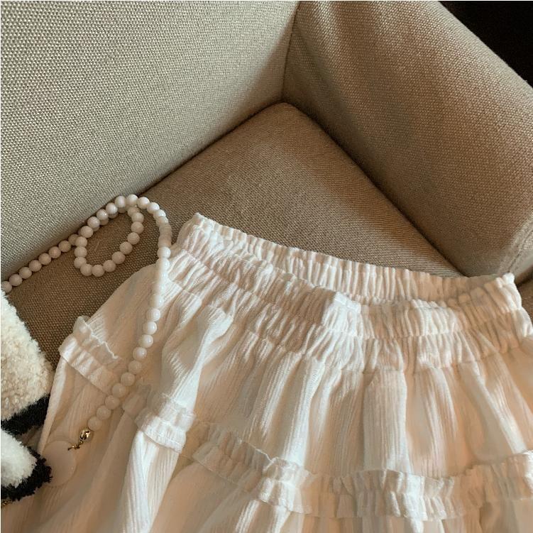 High Rise Plain Frill Trim Velvet Mini A-Line Skirt Product Image