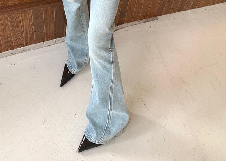 Low Rise Washed Flared Jeans Product Image