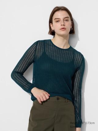 Womens Lace Crew Neck Sweater Green XS UNIQLO US Product Image