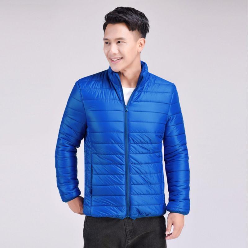 Stand Collar Plain Zip Up Puffer Jacket Product Image