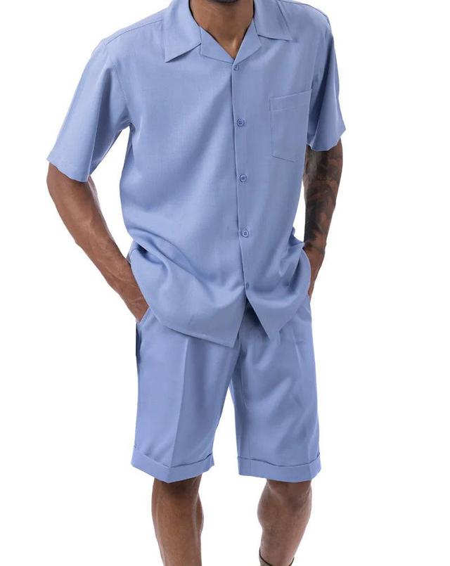 Carolina Blue 2 Piece Short Sleeve Walking Suit Set with Elastic Waistband Shorts Product Image