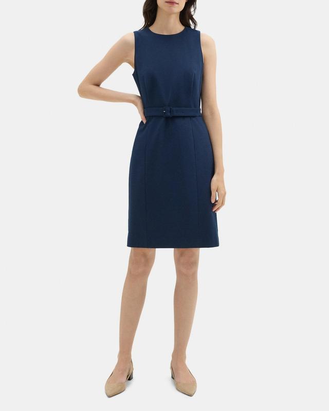 Belted Sheath Dress in Cotton-Blend Twill Product Image