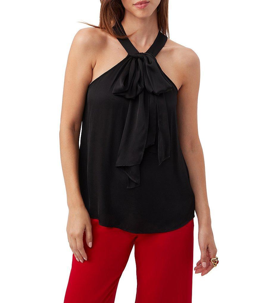 Trina Turk Mallie Silk Satin Halter Bow Front Sleeveless Top Product Image