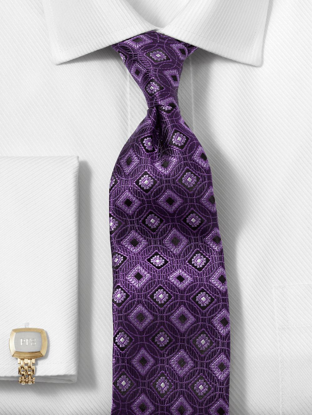 Medallion Woven Silk Tie - Purple Product Image