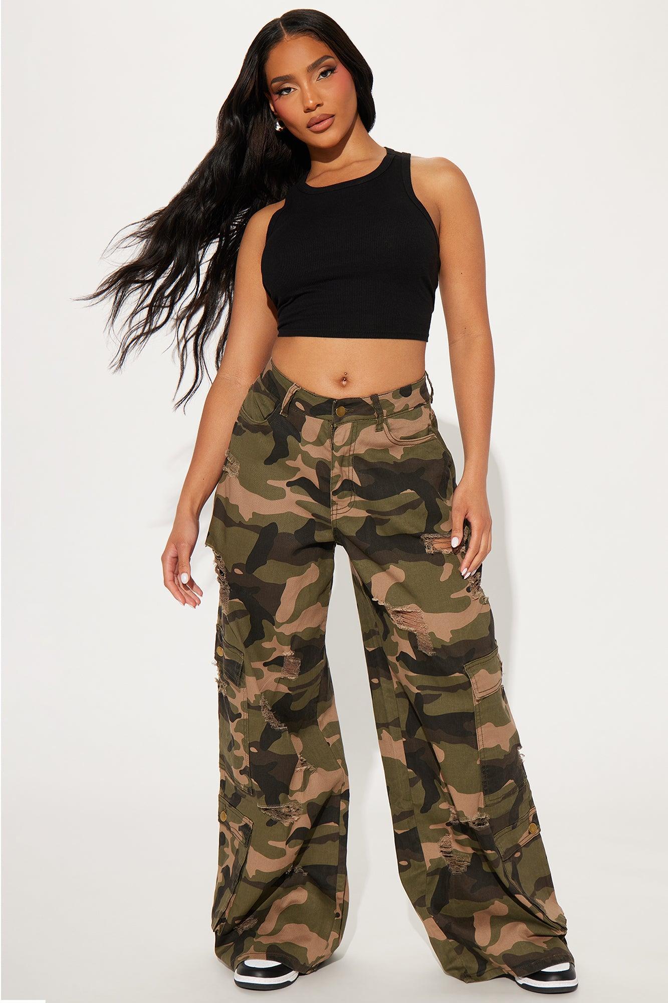 Camelia Camo Wide Leg Cargo Pant - Olive/combo product image