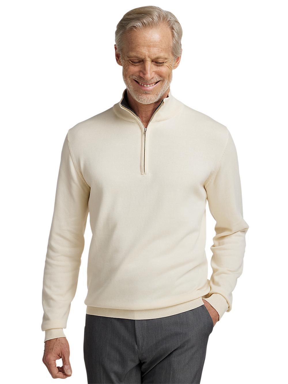 Supima Cotton Quarter Zip Mock Neck Sweater - Ivory Product Image