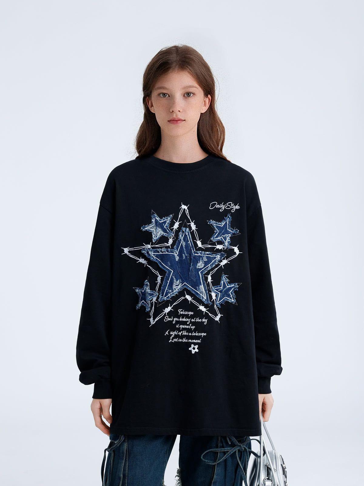 Aelfric Eden Applique Embroidery Denim Star Sweatshirt Product Image