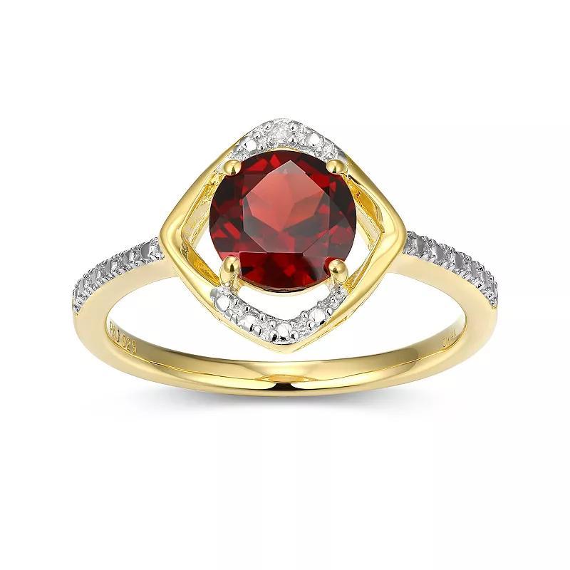 18k Gold Plated Sterling Silver Gemstone & Diamond Accent Halo Ring, Womens January Gen Red Product Image