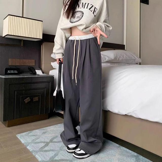 Drawstring Waist Plain Wide Leg Pants Product Image