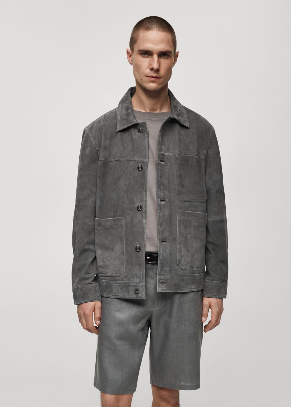 MANGO MAN - 100% leather jacket with pockets greyMen Product Image