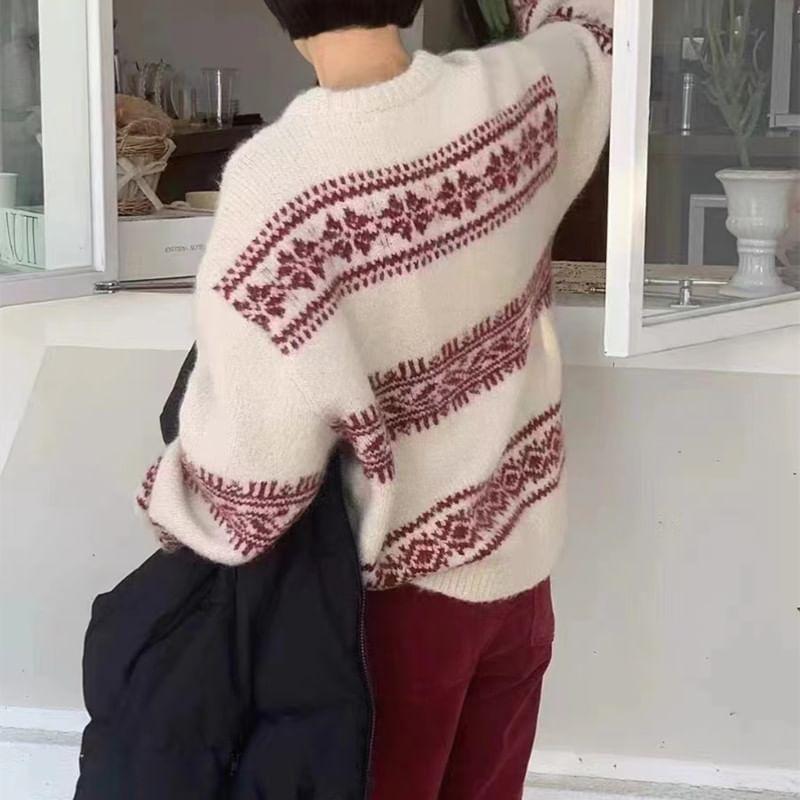 Round Neck Jacquard Sweater Product Image