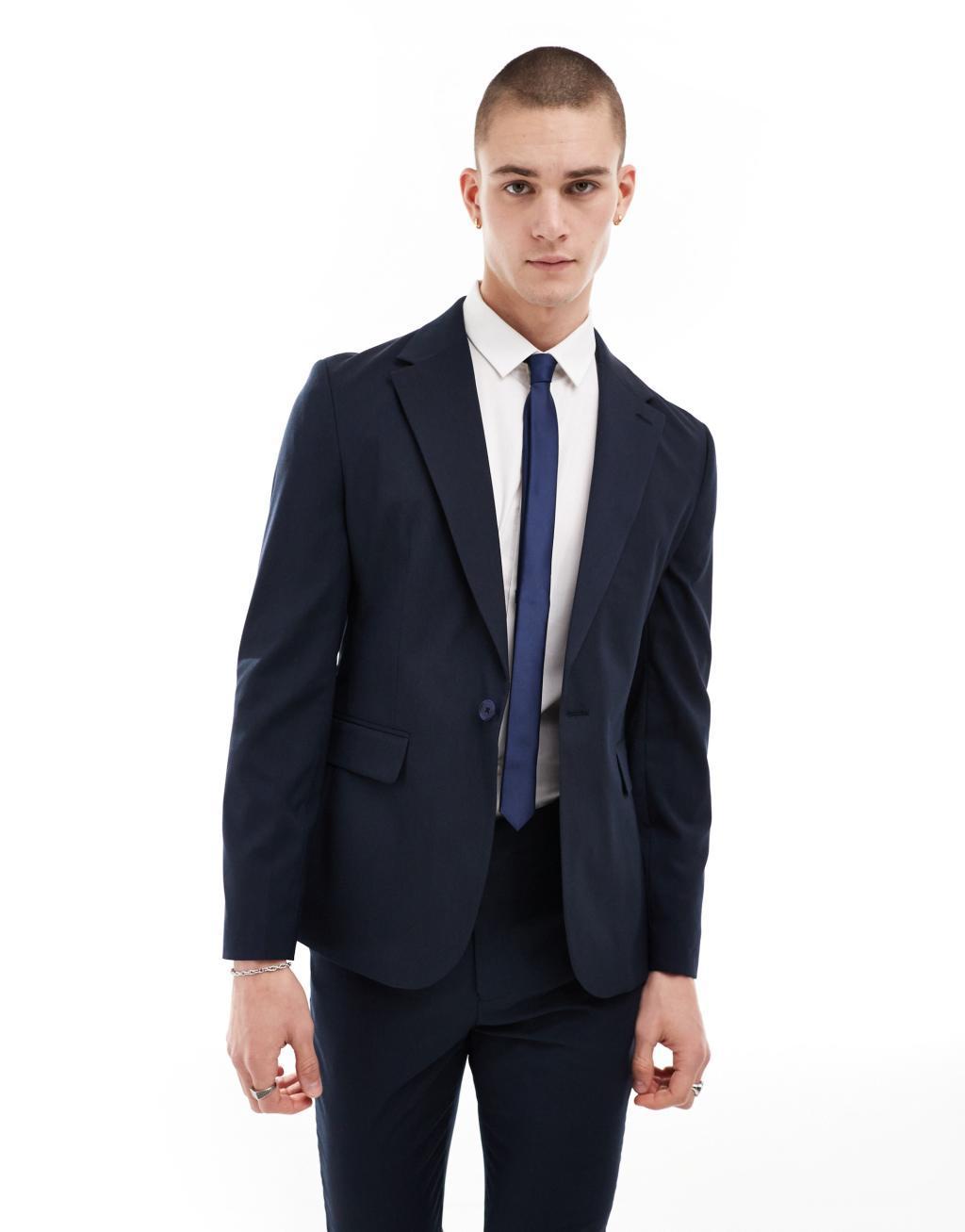 ASOS DESIGN skinny suit jacket in navy Product Image