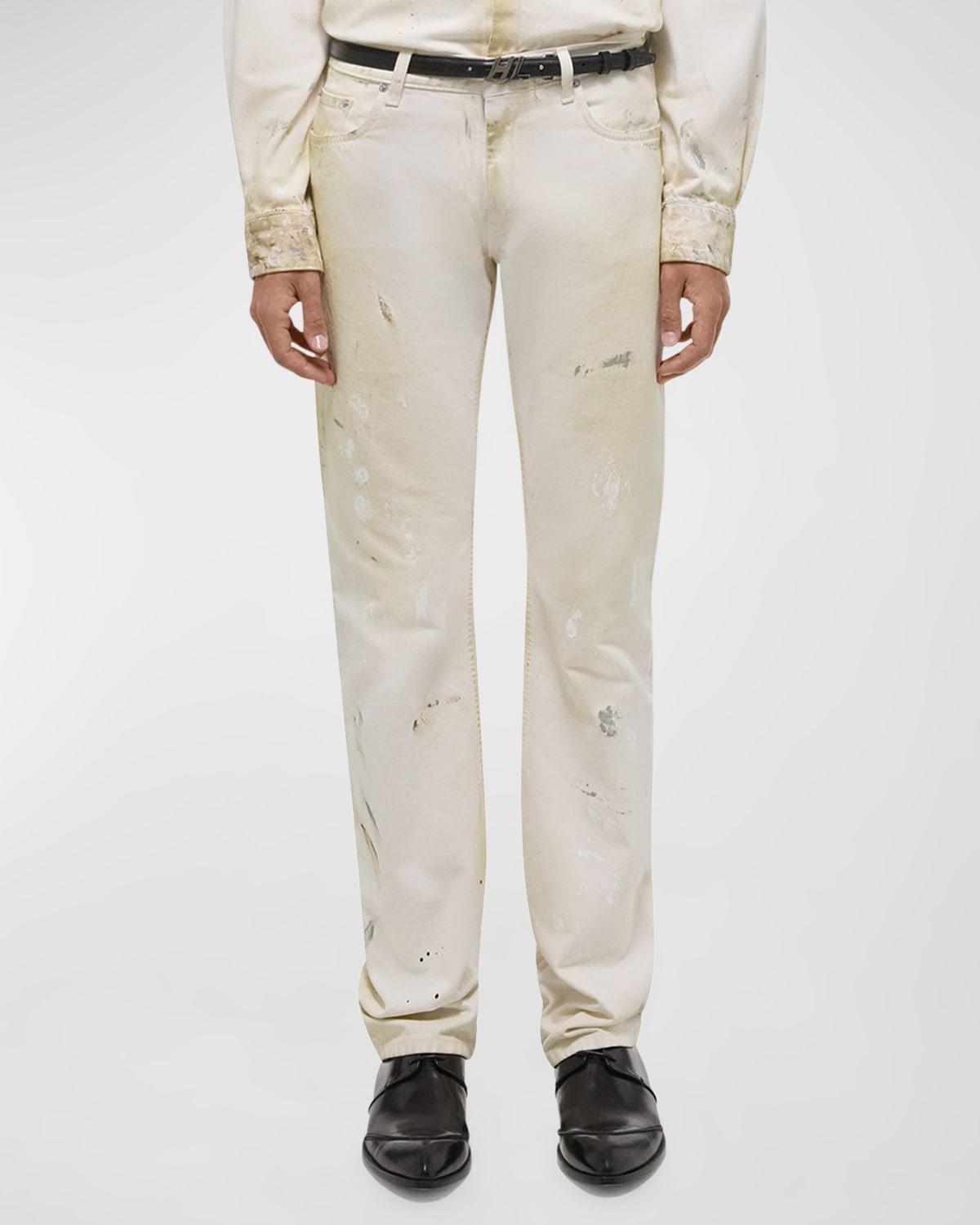 Men's Low-Rise Jeans with Paint Splatter Product Image