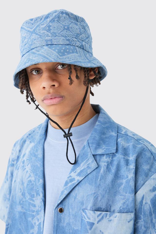 Bandana Denim Boonie Hat In Blue | boohooMAN USA Product Image