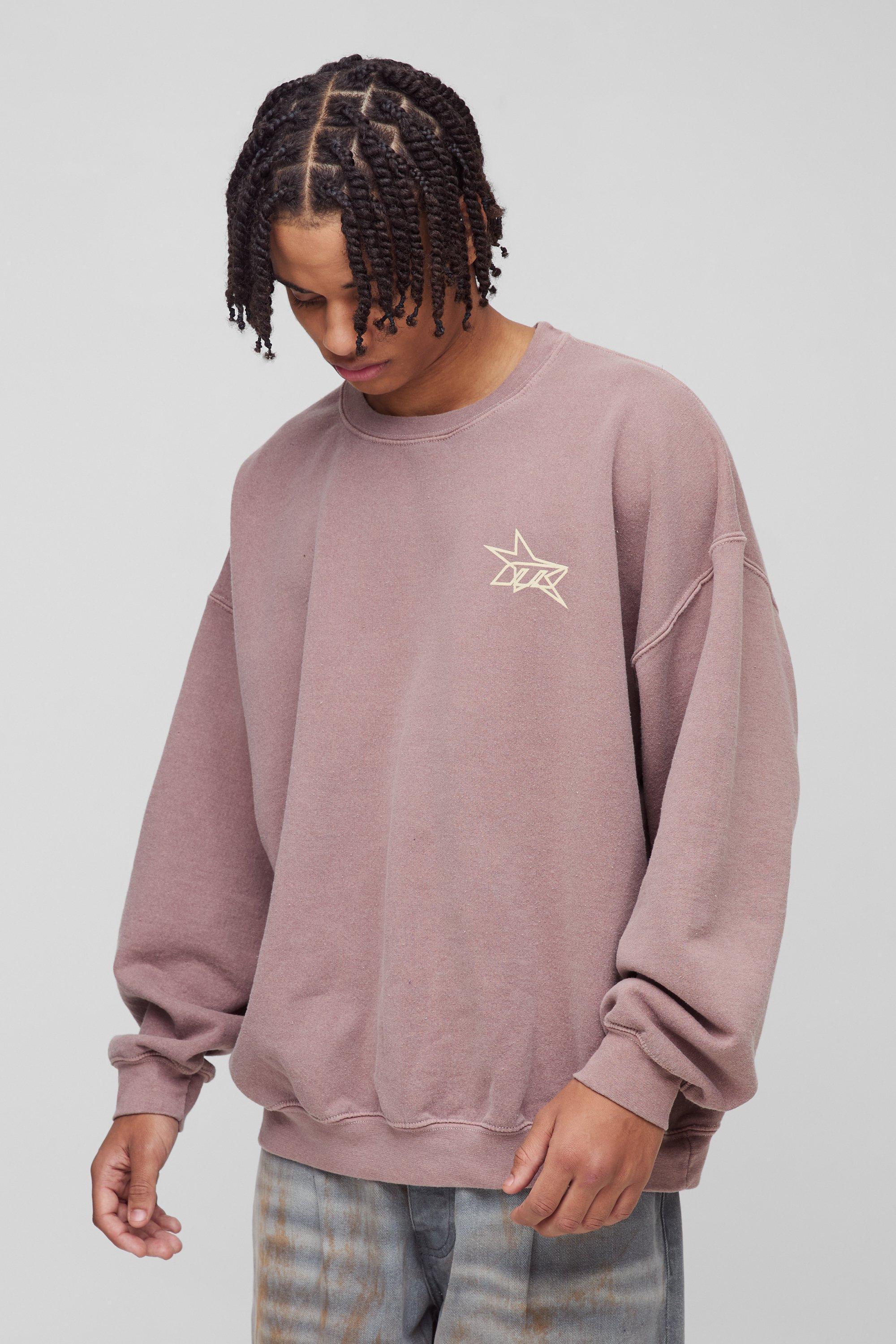 Oversized Wash M Star Branded Printed Sweatshirt | boohooMAN USA Product Image