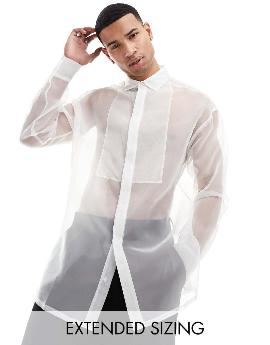 ASOS DESIGN 90s oversized organza shirt in white Product Image