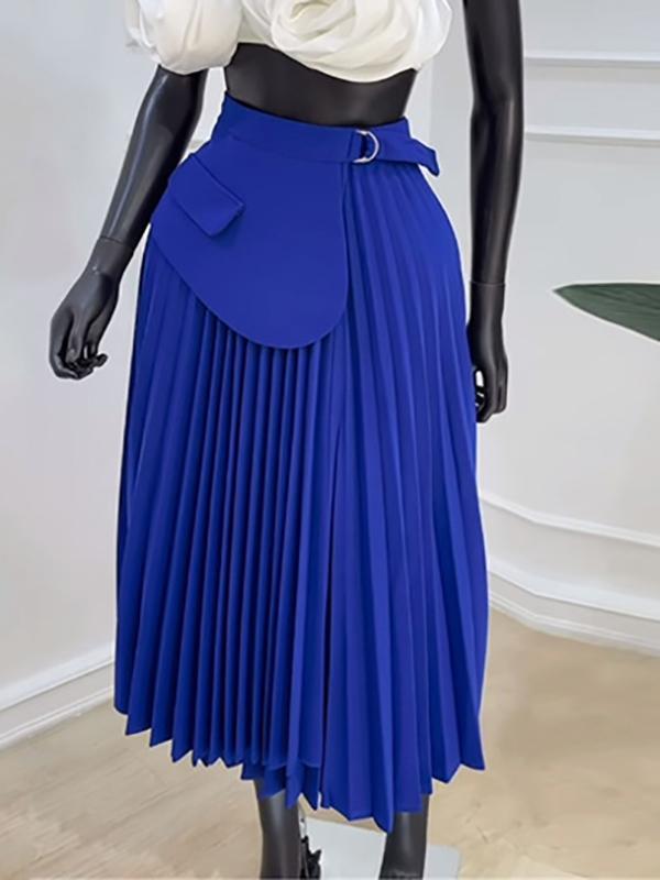 A-Line High Waisted Asymmetric Pleated Solid Color Split-Joint Skirts Bottoms Product Image