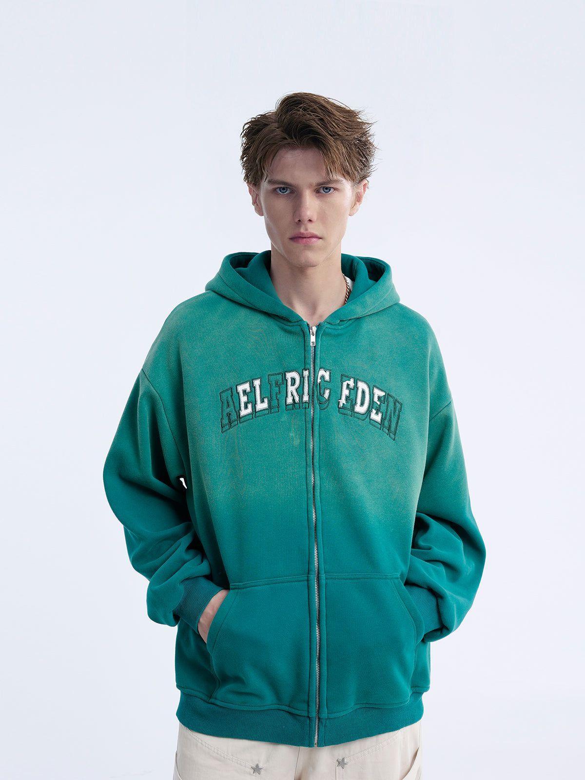 Aelfric Eden Gradient Embroidery Letter ZIP UP Hoodie Product Image