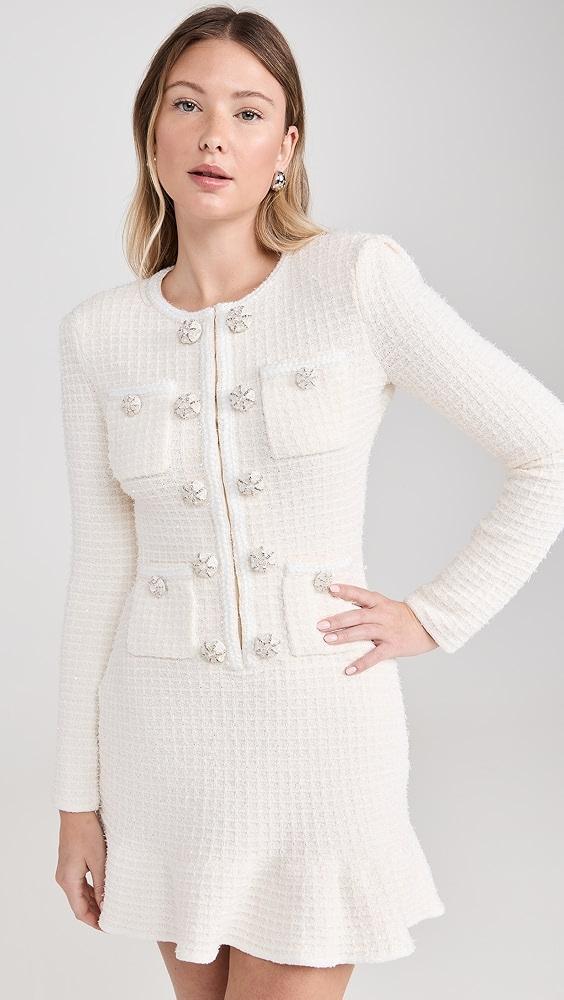 Self Portrait Cream Buttoned Knit Mini Dress | Shopbop Product Image