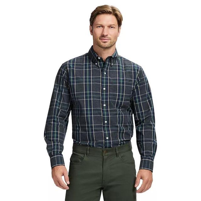 Mens IZOD Holiday Tartan Button Front Shirt Black Grey Product Image