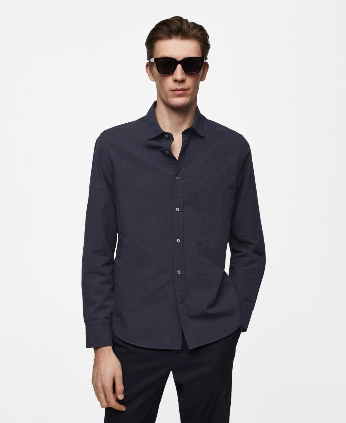 MANGO MAN - 100% seersucker cotton shirt dark navyMen Product Image