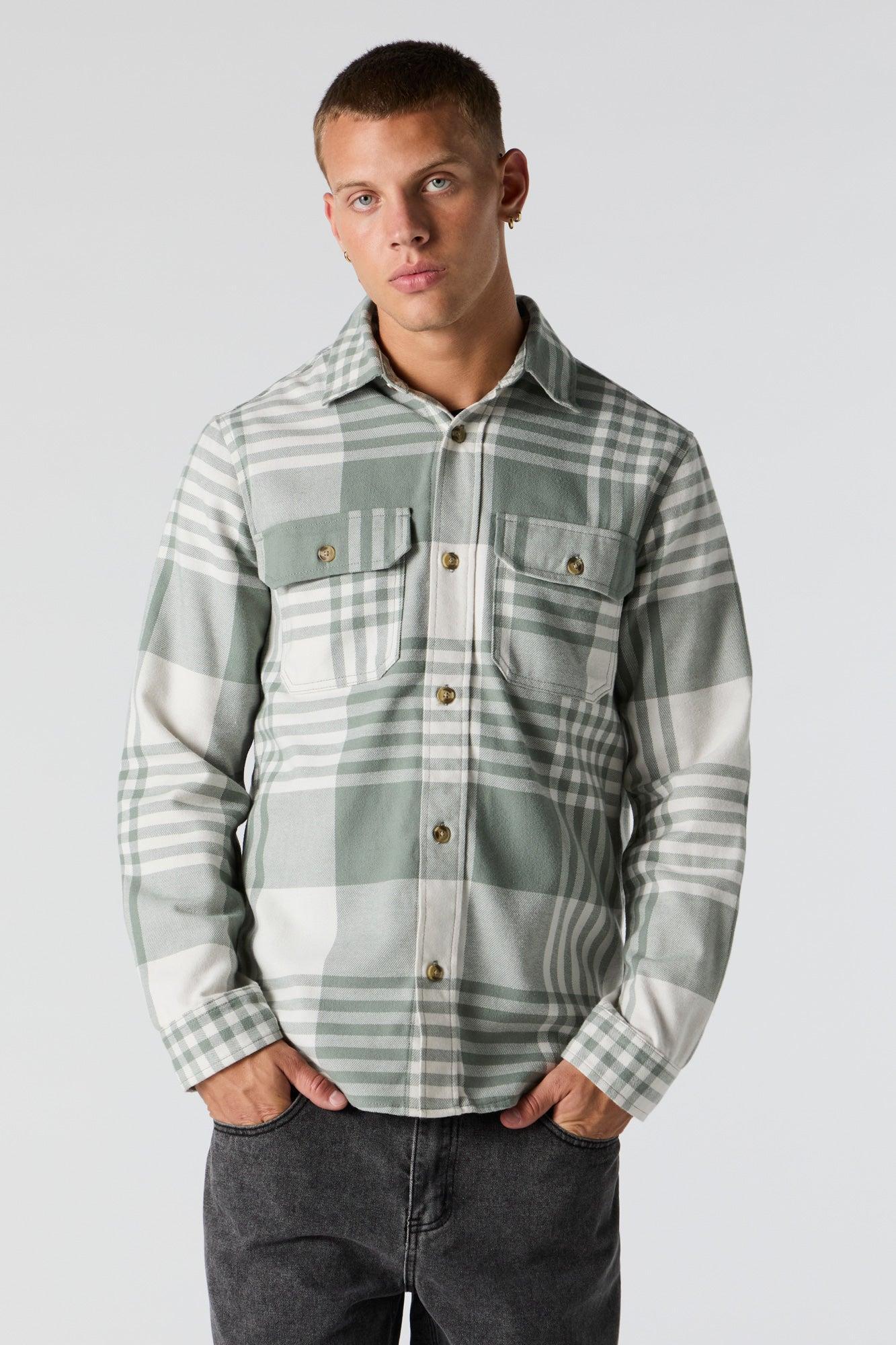 Plaid Hooded Flannel Long Sleeve Top Male Product Image