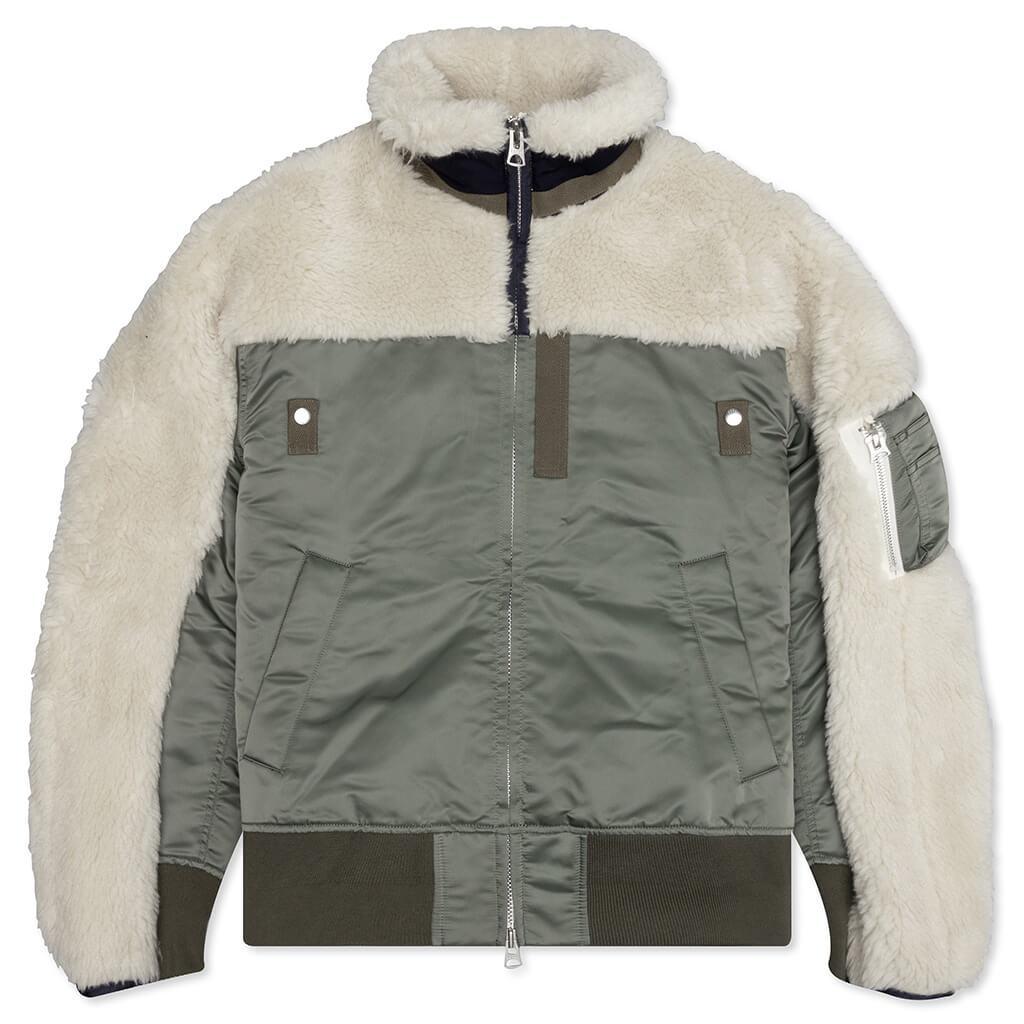 Faux Shearling Nylon Twill Blouson - Ecru Male Product Image