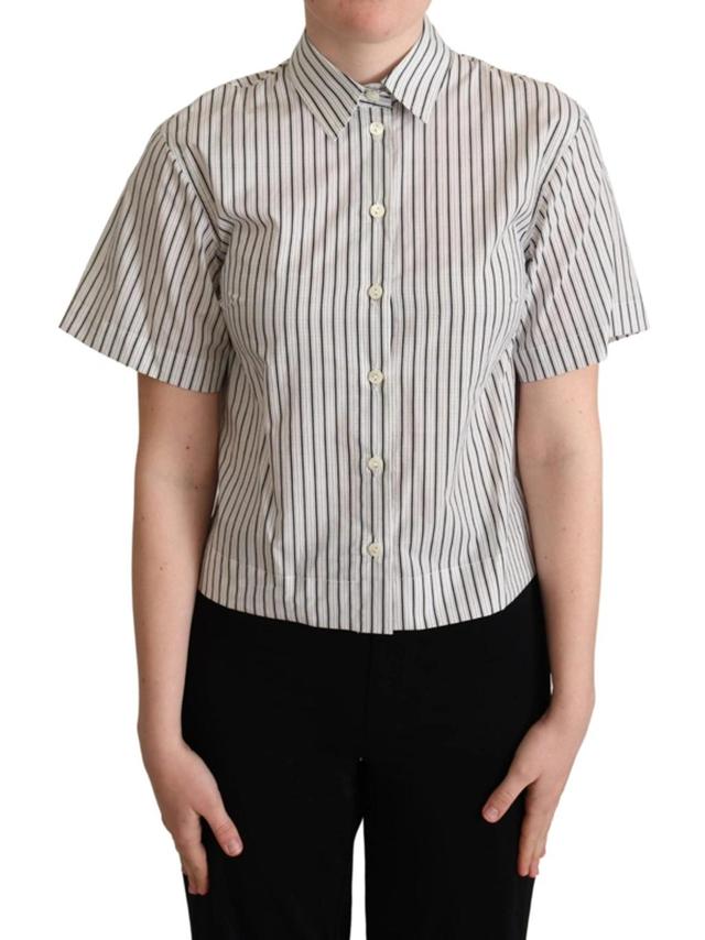 DOLCE & GABBANA White Black Striped Collared Shirt In Black/white Product Image