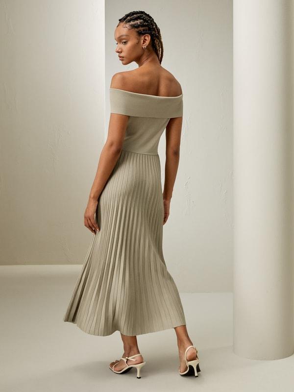 Off-Shoulder Hybrid Pleated Dress Product Image