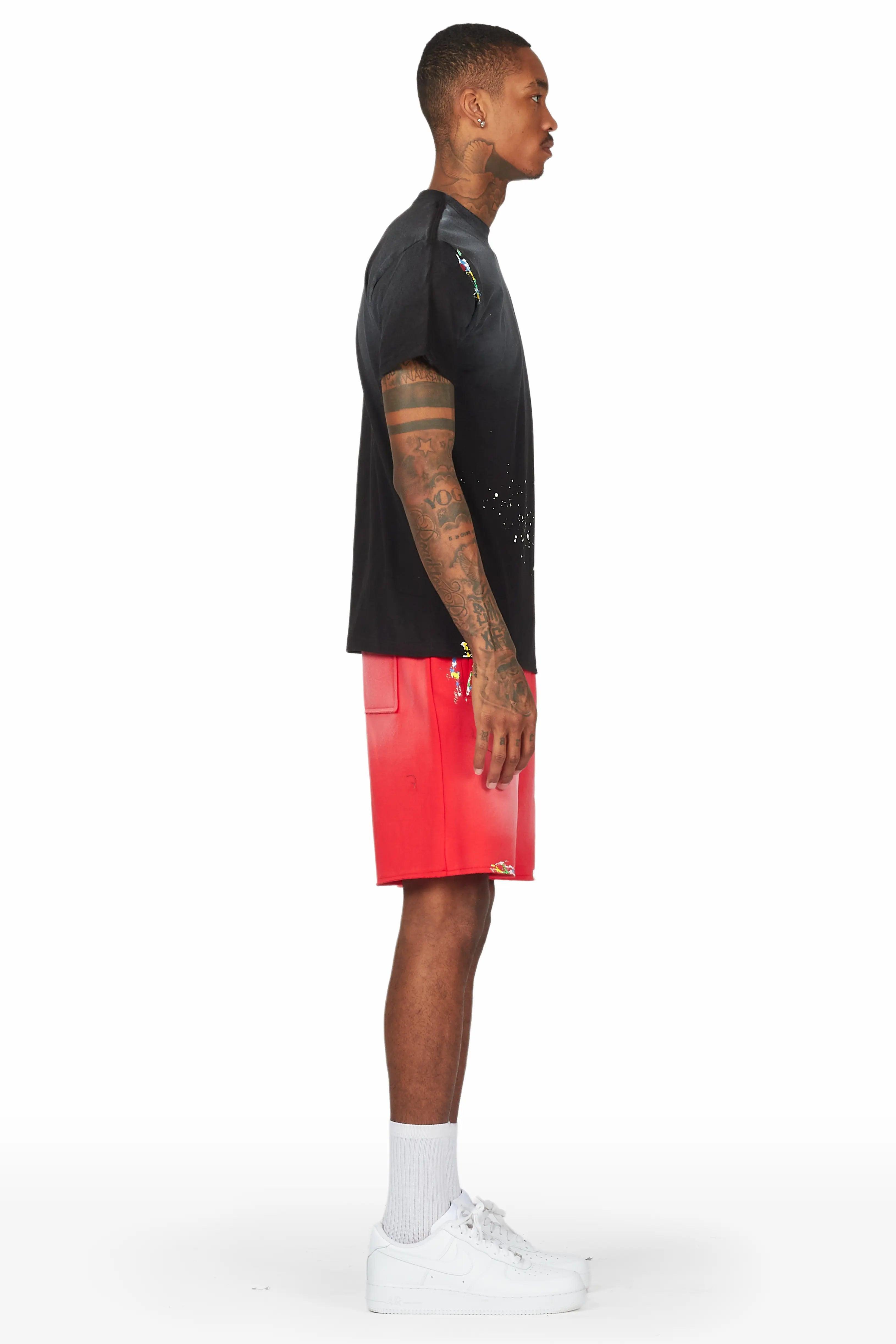 Rockstar Art Dist. Black/Red T-Shirt Short Set Male Product Image