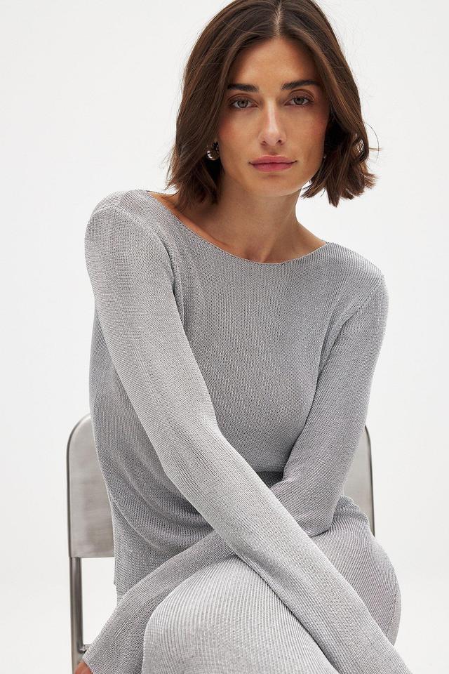 Boat Neck Knitted Metallic Sweater Product Image