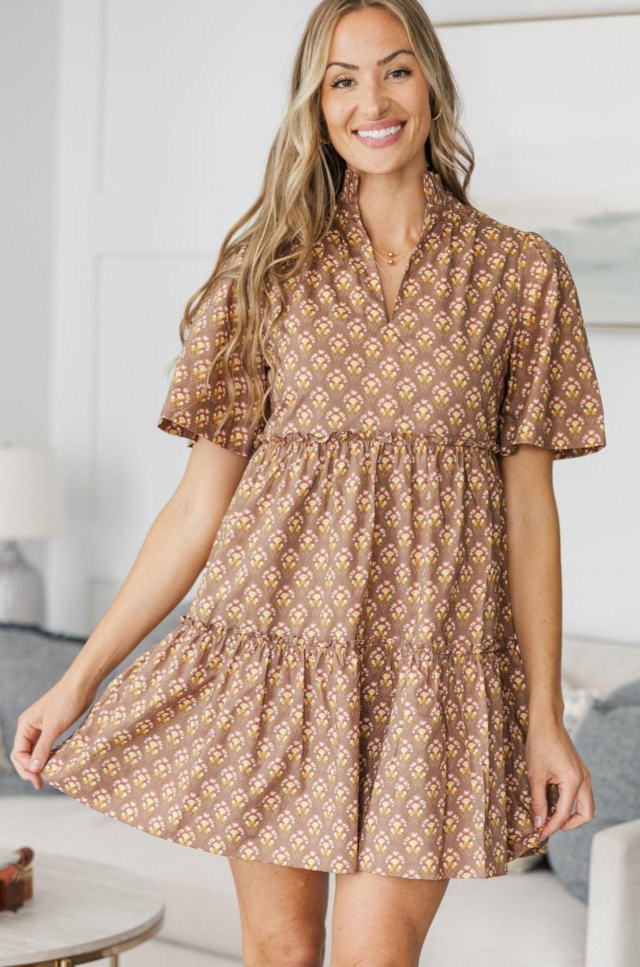 NURSING COLLECTION: Feeling Your Best Brown Medallion Dress Female Product Image