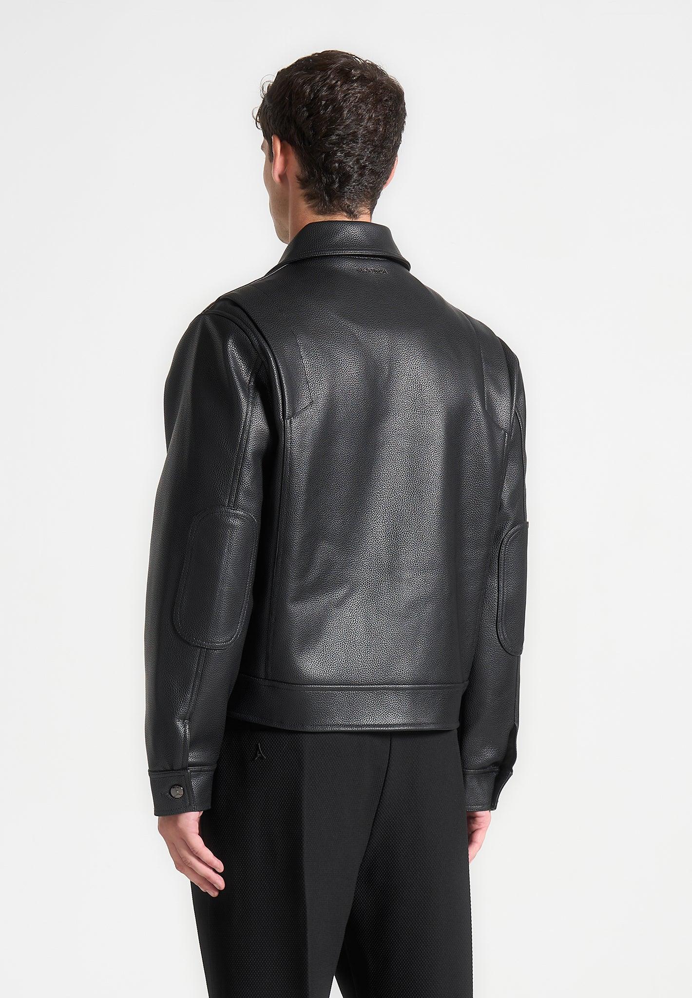 Grained Leather Jacket - Black Male Product Image