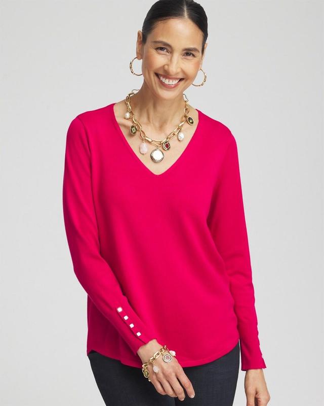 Women's Button Detail V-Neck Pullover Sweater Product Image