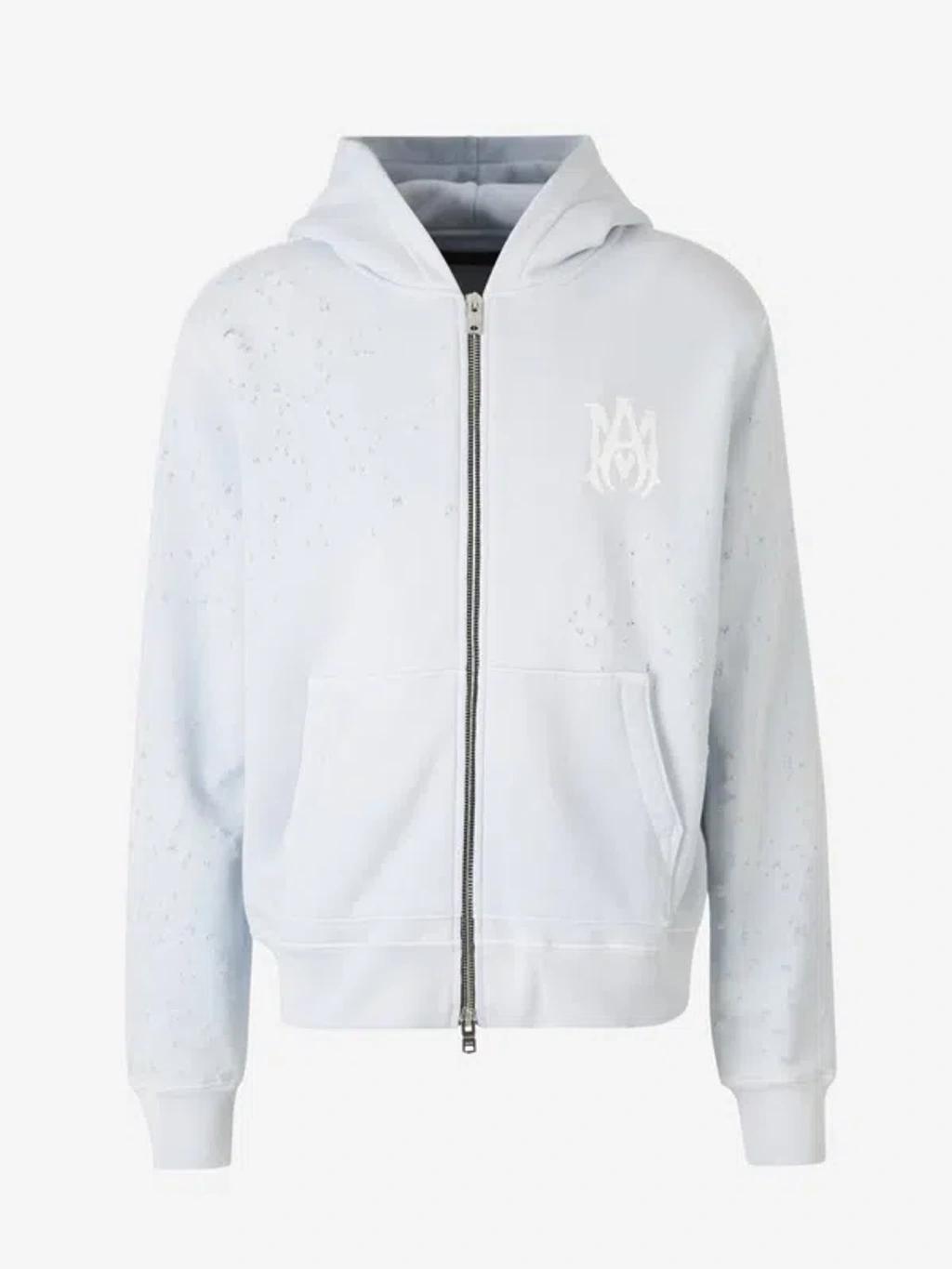 Logo Printed Distressed Zipped Hoodie In Decorative Broken Product Image